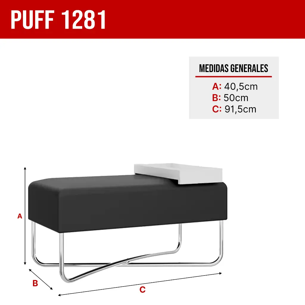 4. 1281 PUFF GRANDE BANDEJA BLANCO NEGRO CROMADO.webp