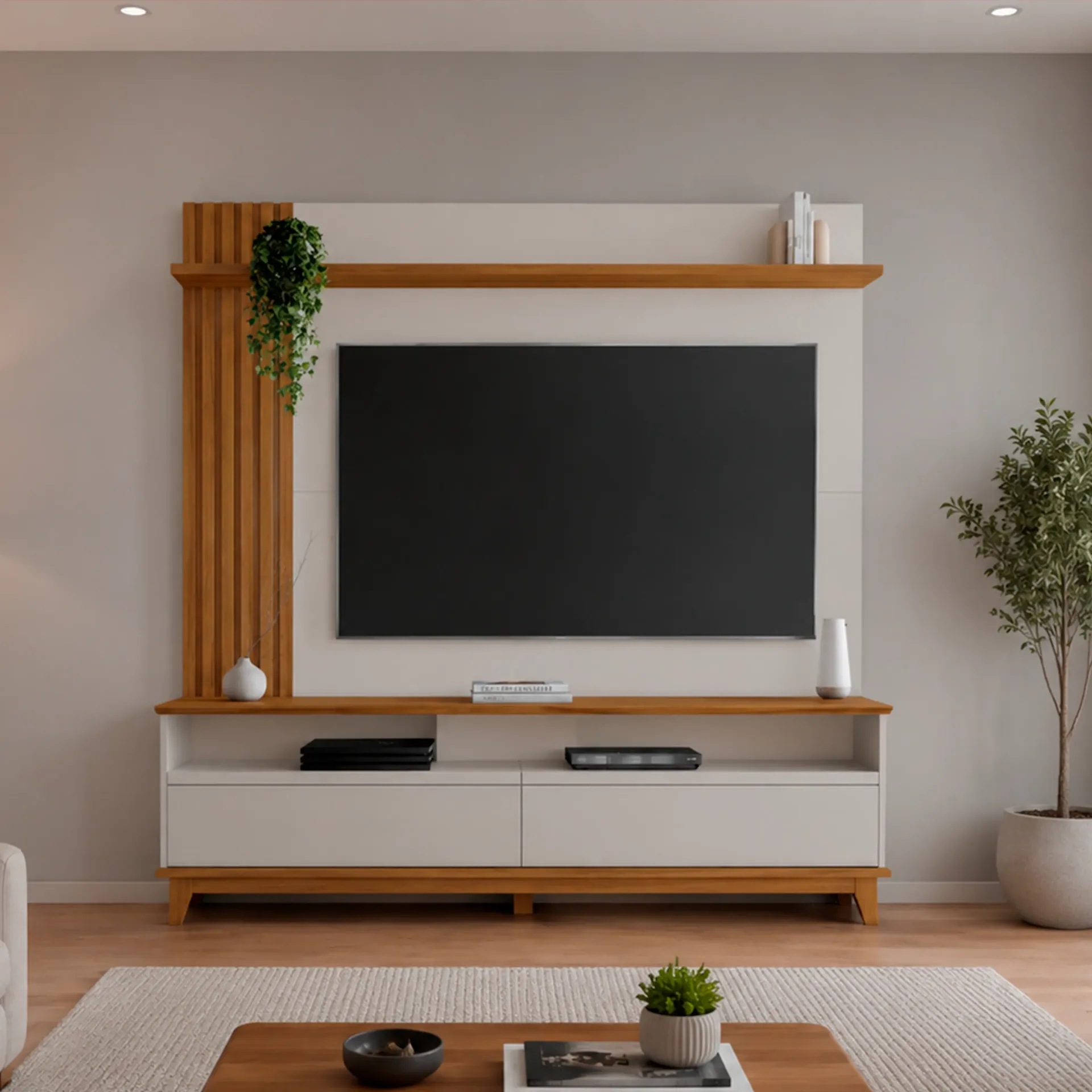 [NT1335 HOME - 275 OFF WHITE TX / FREIJO TREND] Centro de entretenimiento Domus Off White - Freijo Trend