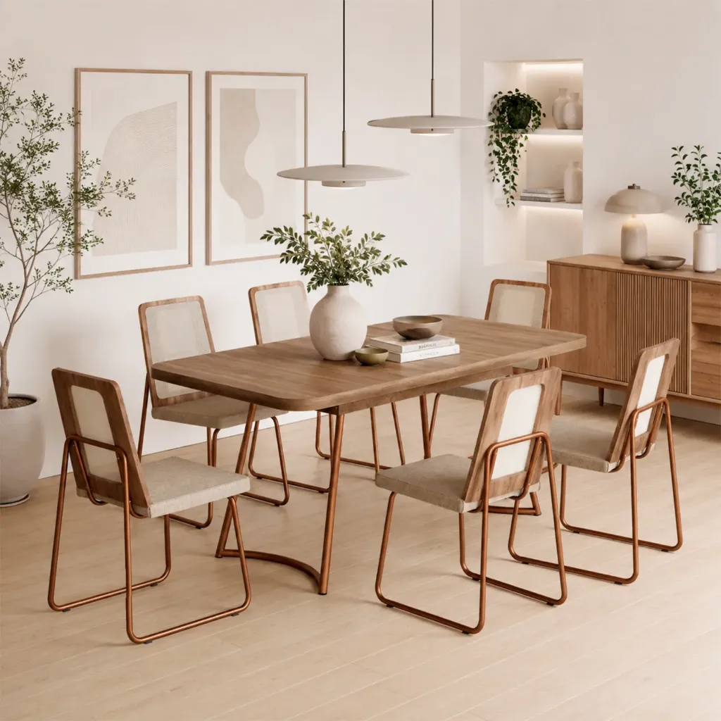 Mesa Evora Recta Grande Tapa Nogal Freijo Base Rose