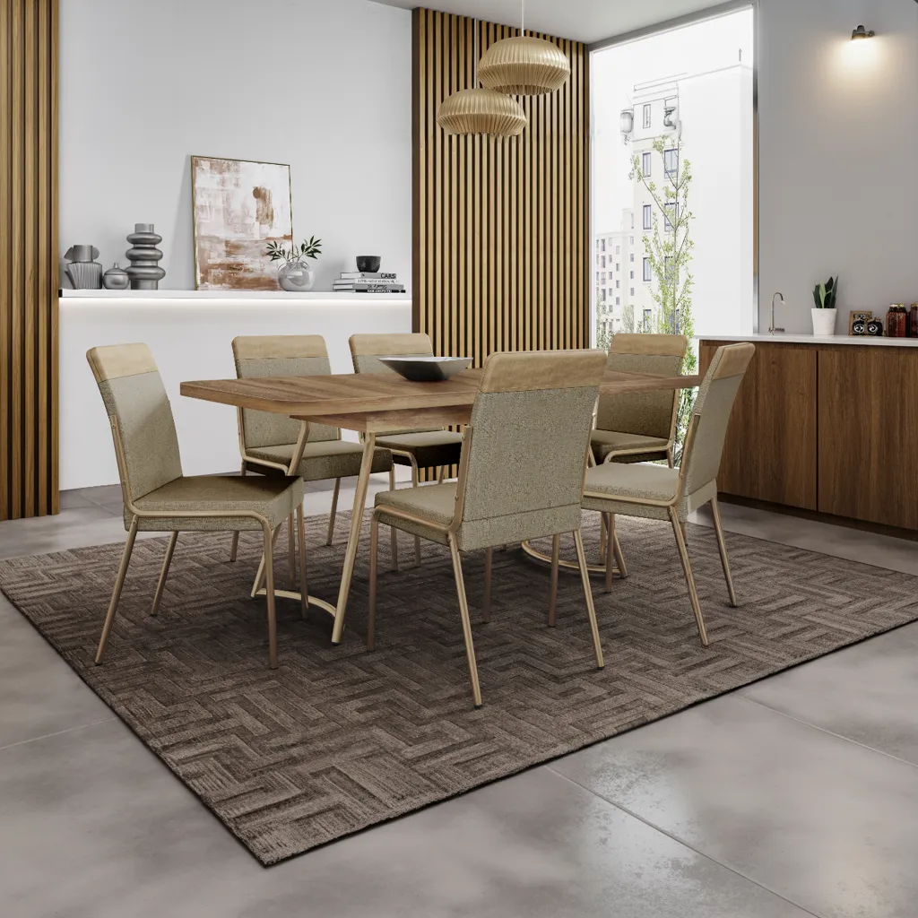1603 MESA RECTANGULAR TAPA ROBLE NOCE BASE DORADO MATE