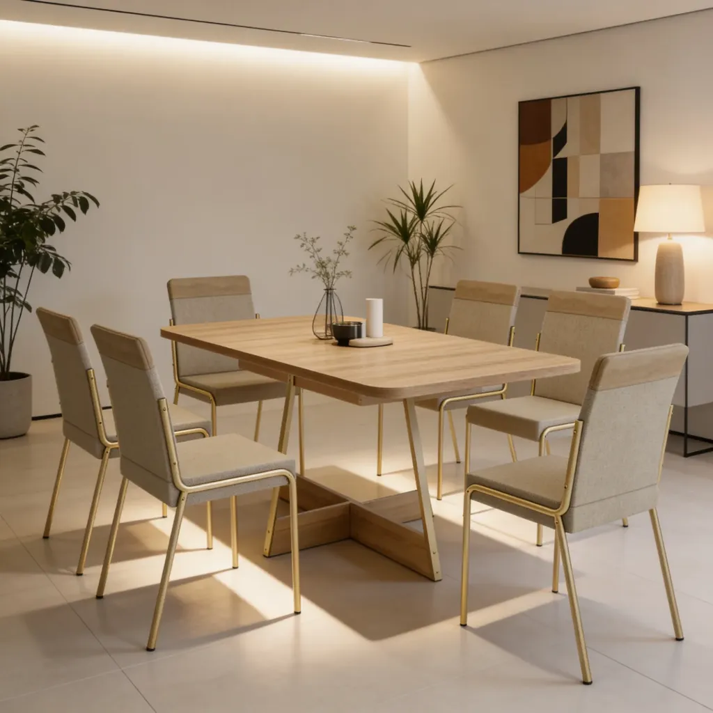 [1592 MESA RECTANGULAR TAPA ROBLE/NOCE BASE DORADO MATE] Mesa Atria Recta Noce Dorado Mate