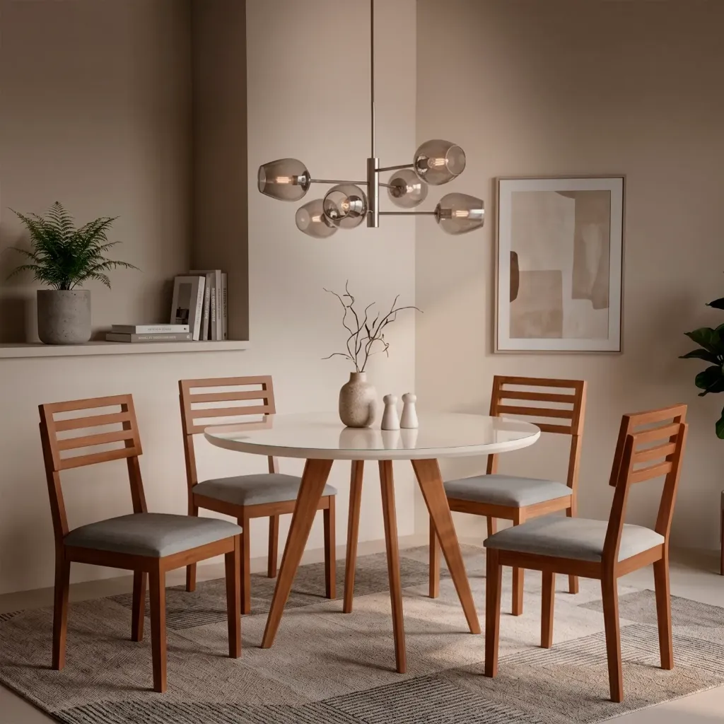 [21755366 MESA ACEROLA REDONDA 1.09 C/VIDRIO MADERA/OFF WHITE] Mesa Acerola orbe 109cm con Vidrio | Madera - Off White