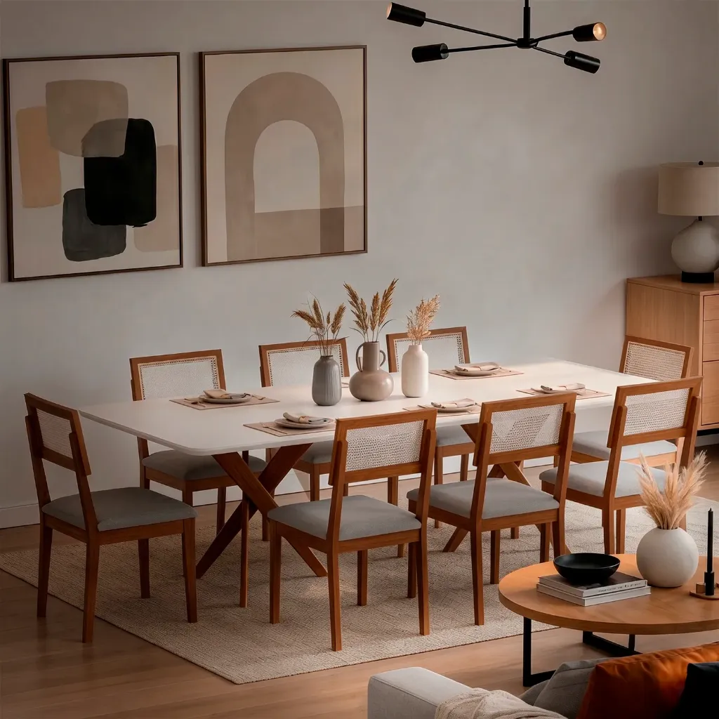 21673366 MESA CACAU RECTANGULAR 2.10 C/VIDRIO MADERA/OFF WHITE