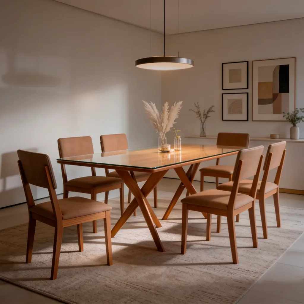 21671366 MESA CACAU RECTAGULAR 1.80 C/VIDRIO MADERA/CINAMOMO