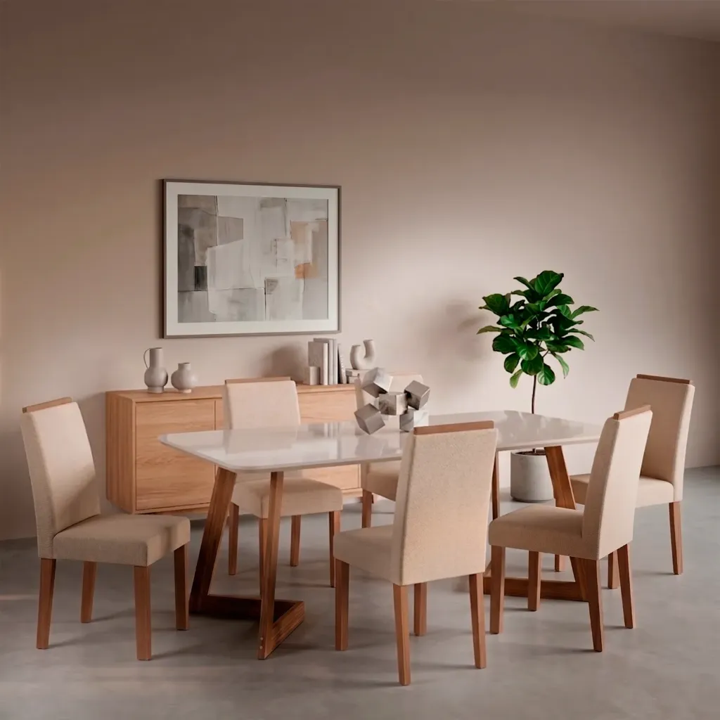 21660366 MESA CAJU RECTANGULAR 1.80 C/VIDRIO MADERA/OFF WHITE