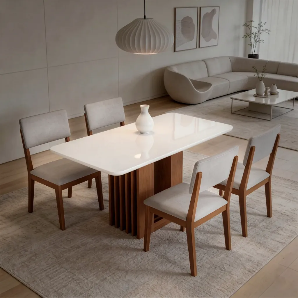[20958696 MESA ARIELA RECTANGULAR 1.60 C/VIDRIO CINAMOMO/OFFWHITE] Mesa Ariela recta 160cm con Vidrio | Cinamomo - Off White