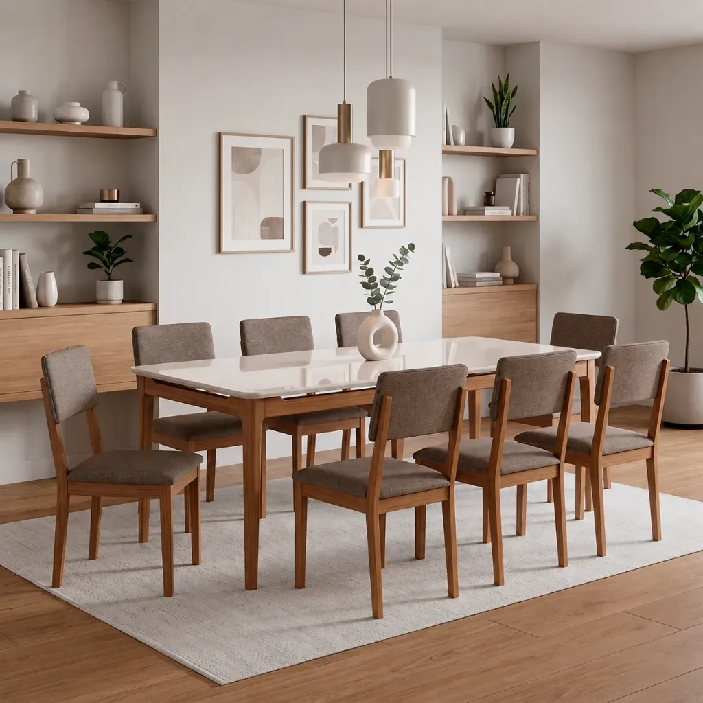 [18788366 MESA BAOBA NATUAME RECTANGULAR 2.10 C/VIDRIO - MADERA/OFF WHITE] Mesa Baoba recta 210cm con Vidrio | Madera - Off White