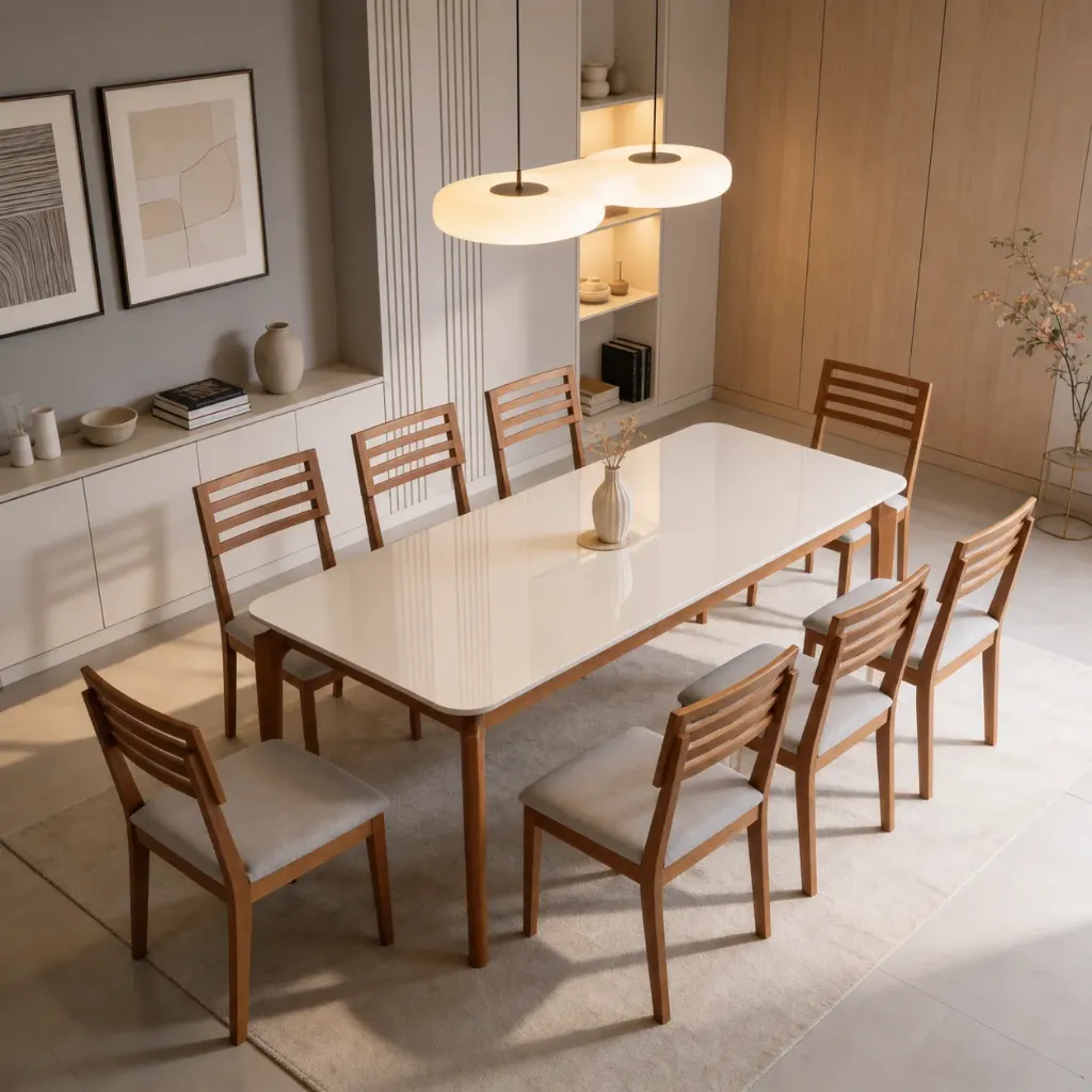 Mesa Ficus recta 210cm con Vidrio | Madera - Off White