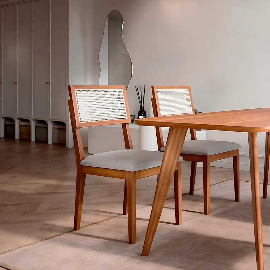 Silla Palmas | Madera - Lino Cinza