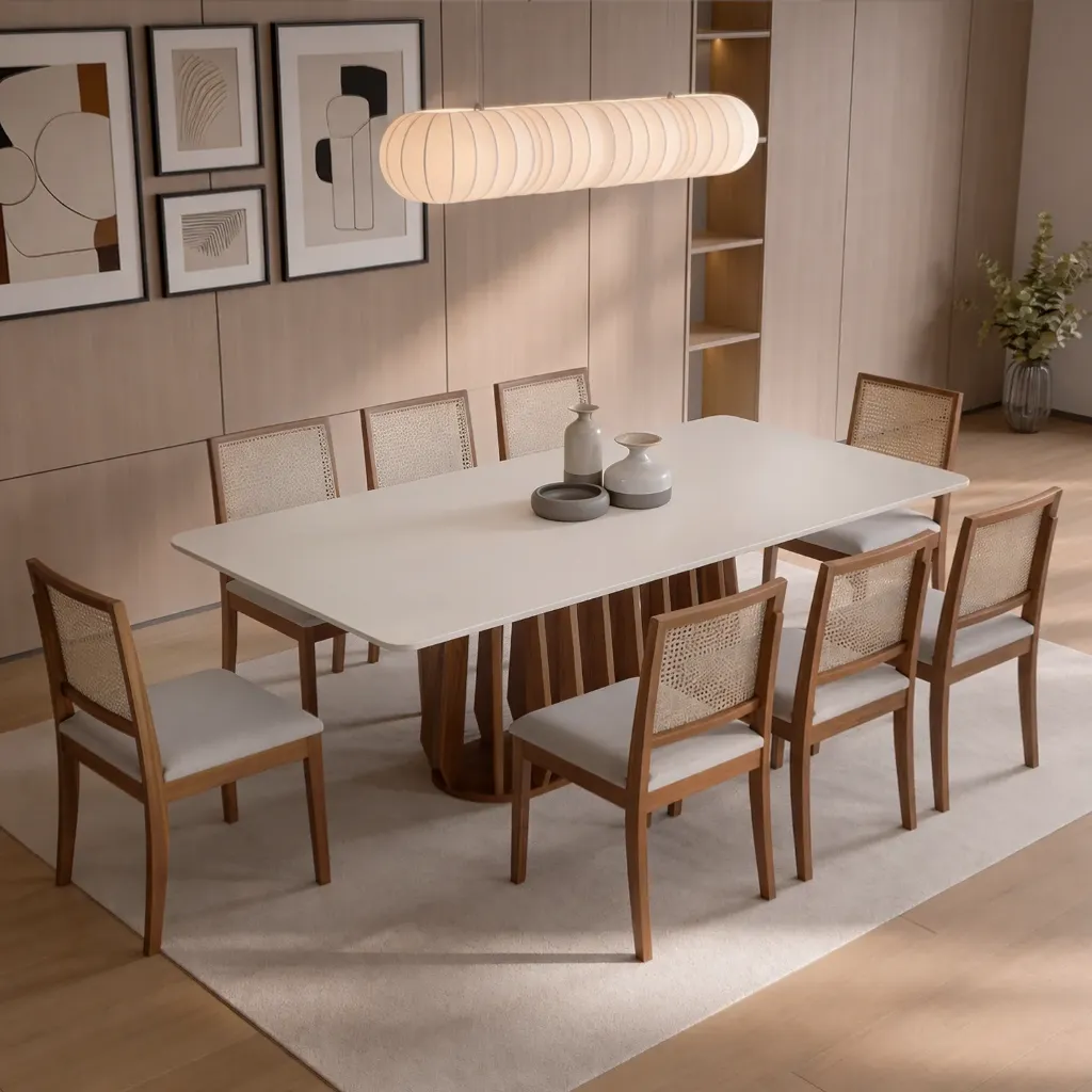 Mesa Pitanga recta 220cm con Vidrio | Madera - Cinamomo