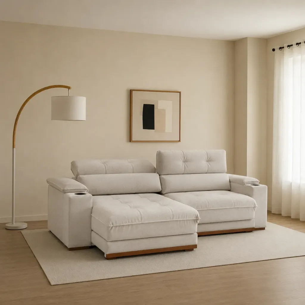SOFA RETRACTIL BELLUS 3P - BEIGE CLARO DE 3.10 M