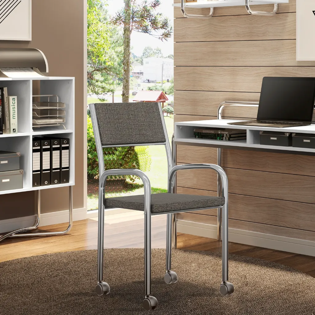 SILLA 1731 C/RUEDAS DE ACERO CROMADO ASIENTO MOCCA