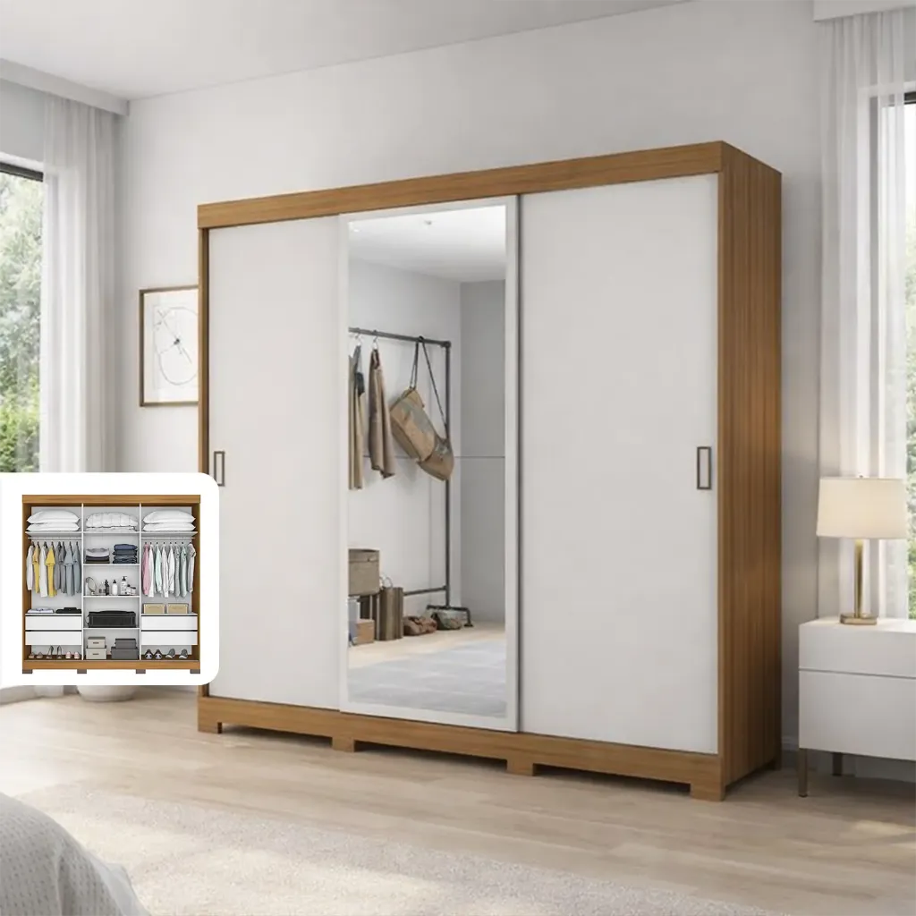 NT5020 ROPERO 3 PUERTAS CORREDIZAS Y 4 GAV CON ESPEJO - 241 FREIJO TREND/OFF WHITE