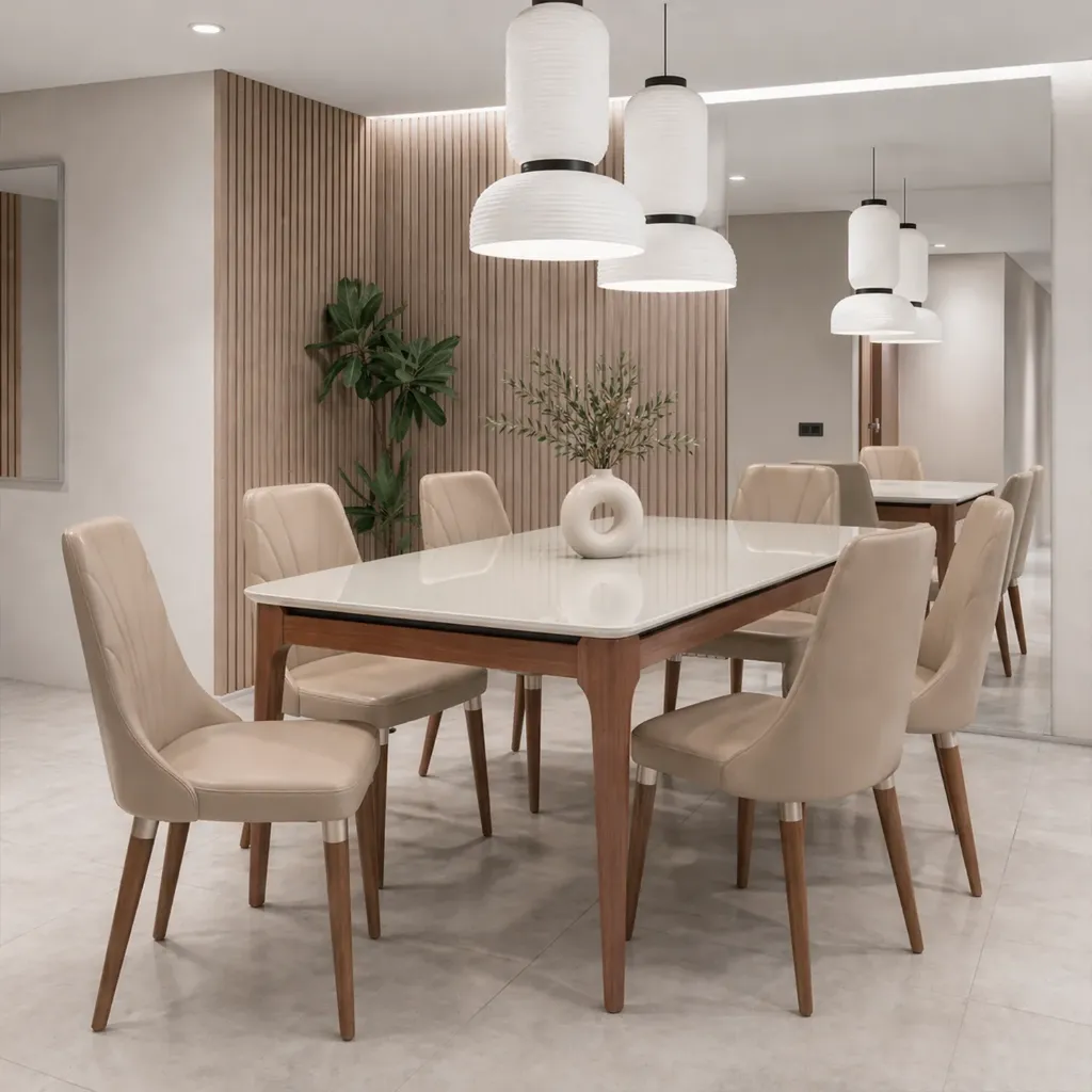 Mesa Addar 180 cm con Vidrio Off White Natural
